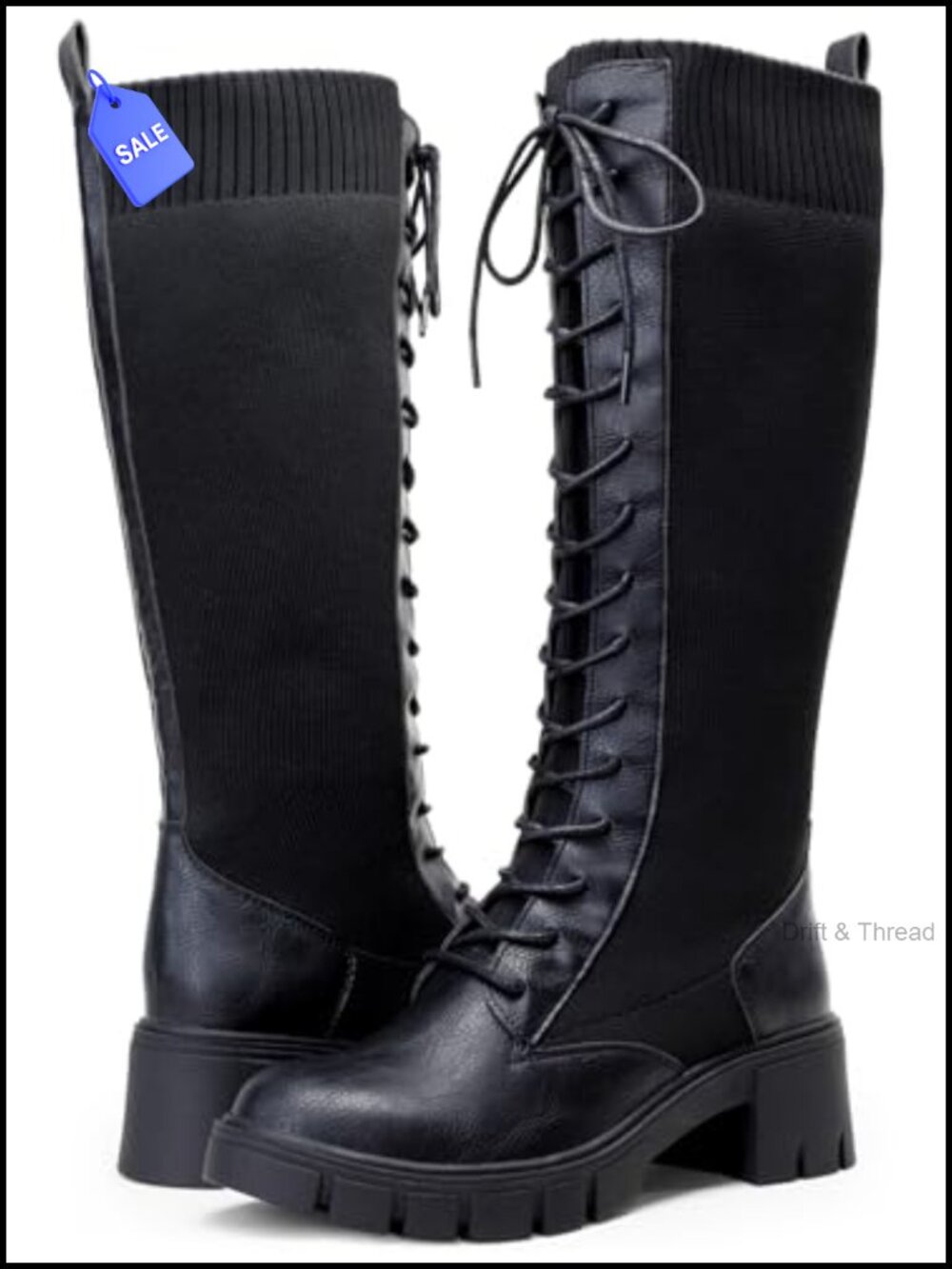 Lace Up Platform Chunky Heel Knee High Combat Boots